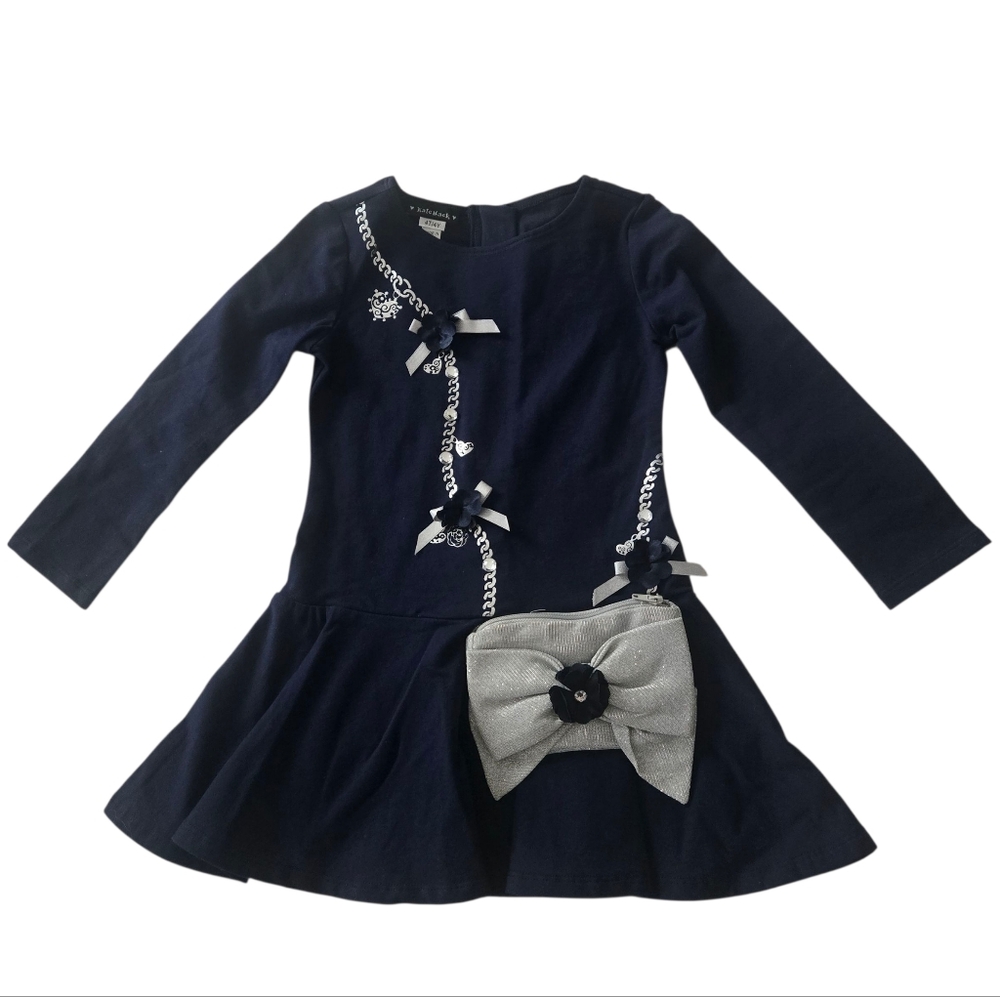 Kate Mack Kids Dress in Navy with Silver Details